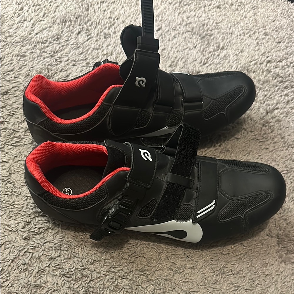 Peloton Black and Red Athletic Shoes with Velcro Strap